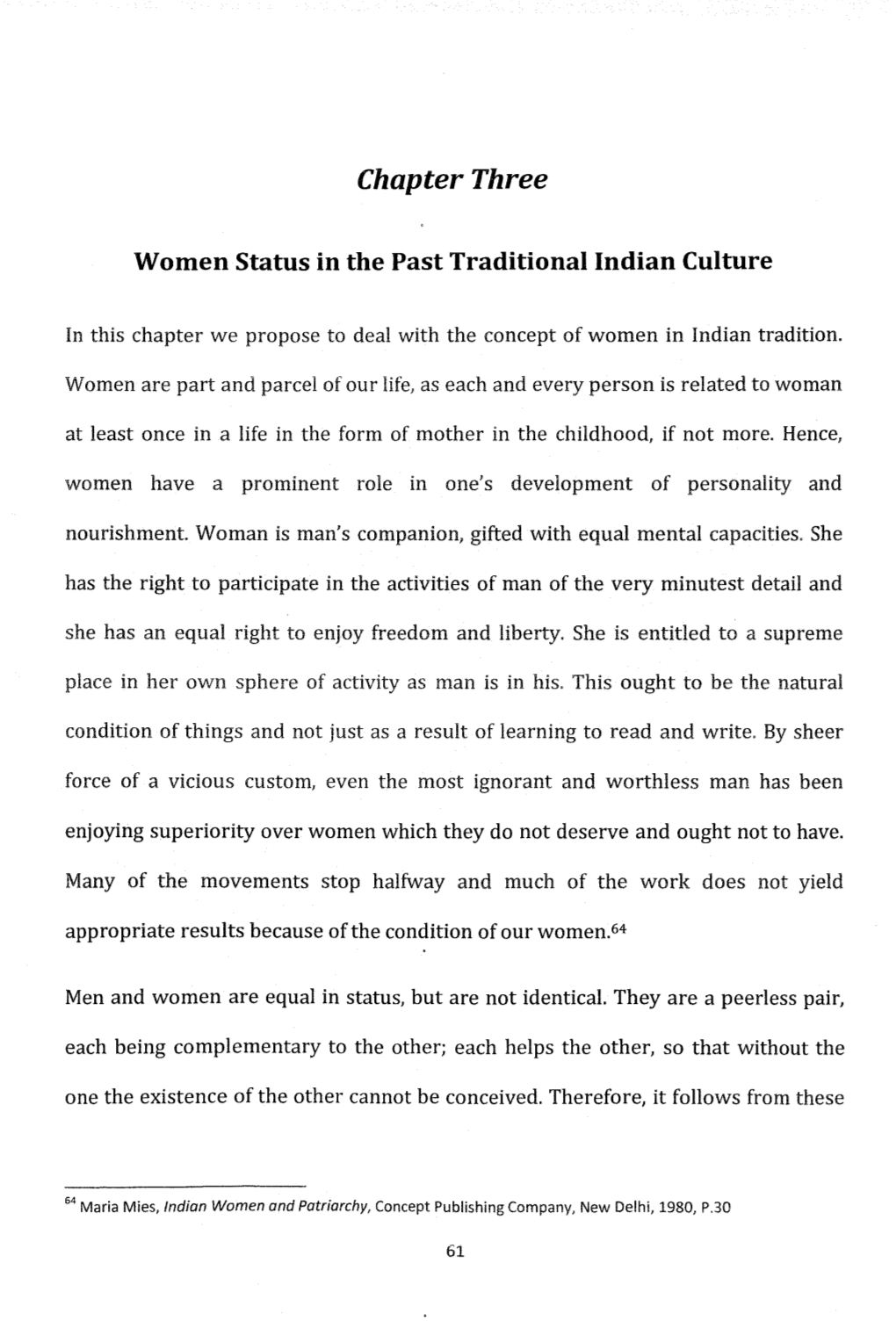 Chapter Three Women Status in the Past Traditional Indian Culture