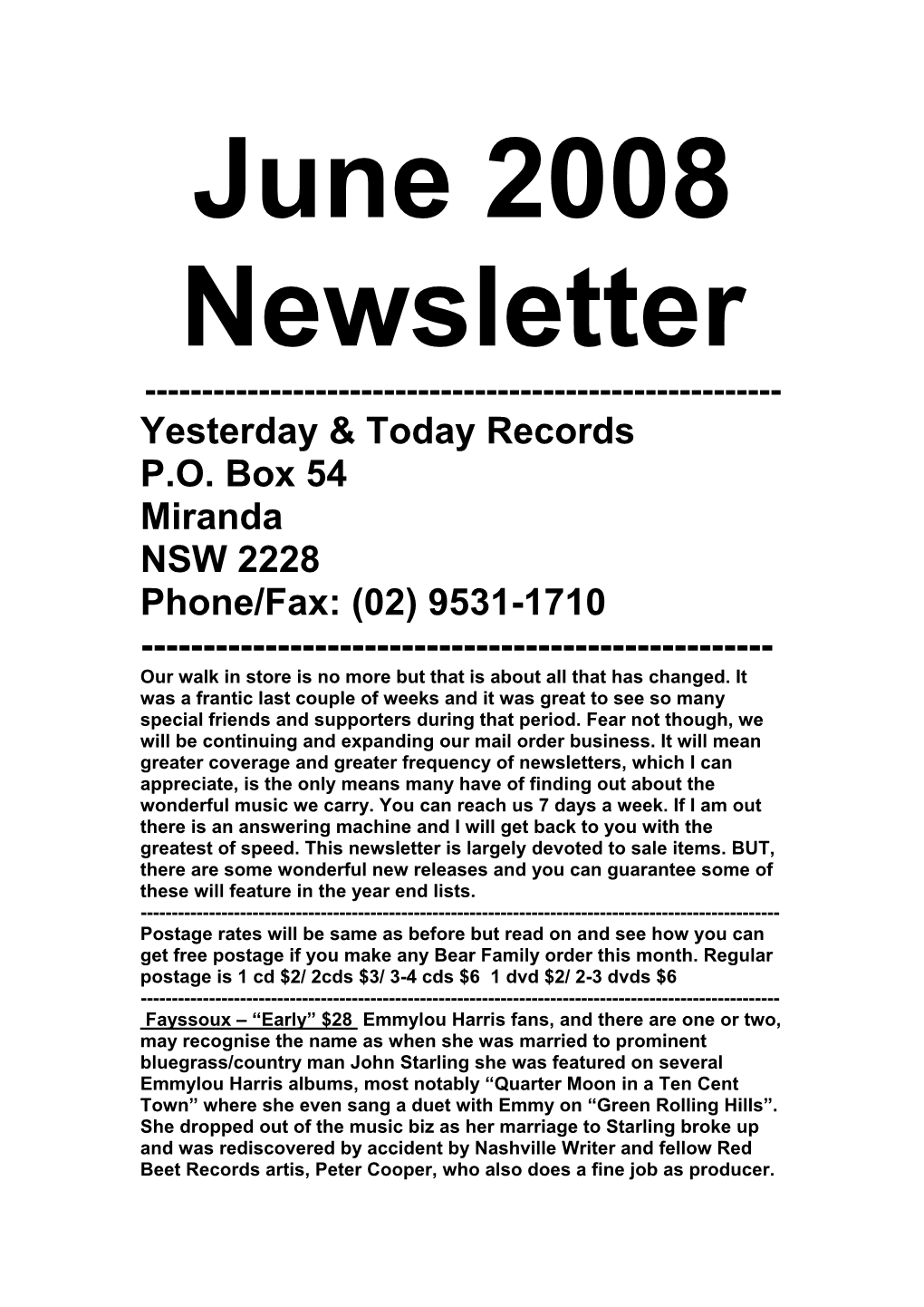 Newsletter, June 2008