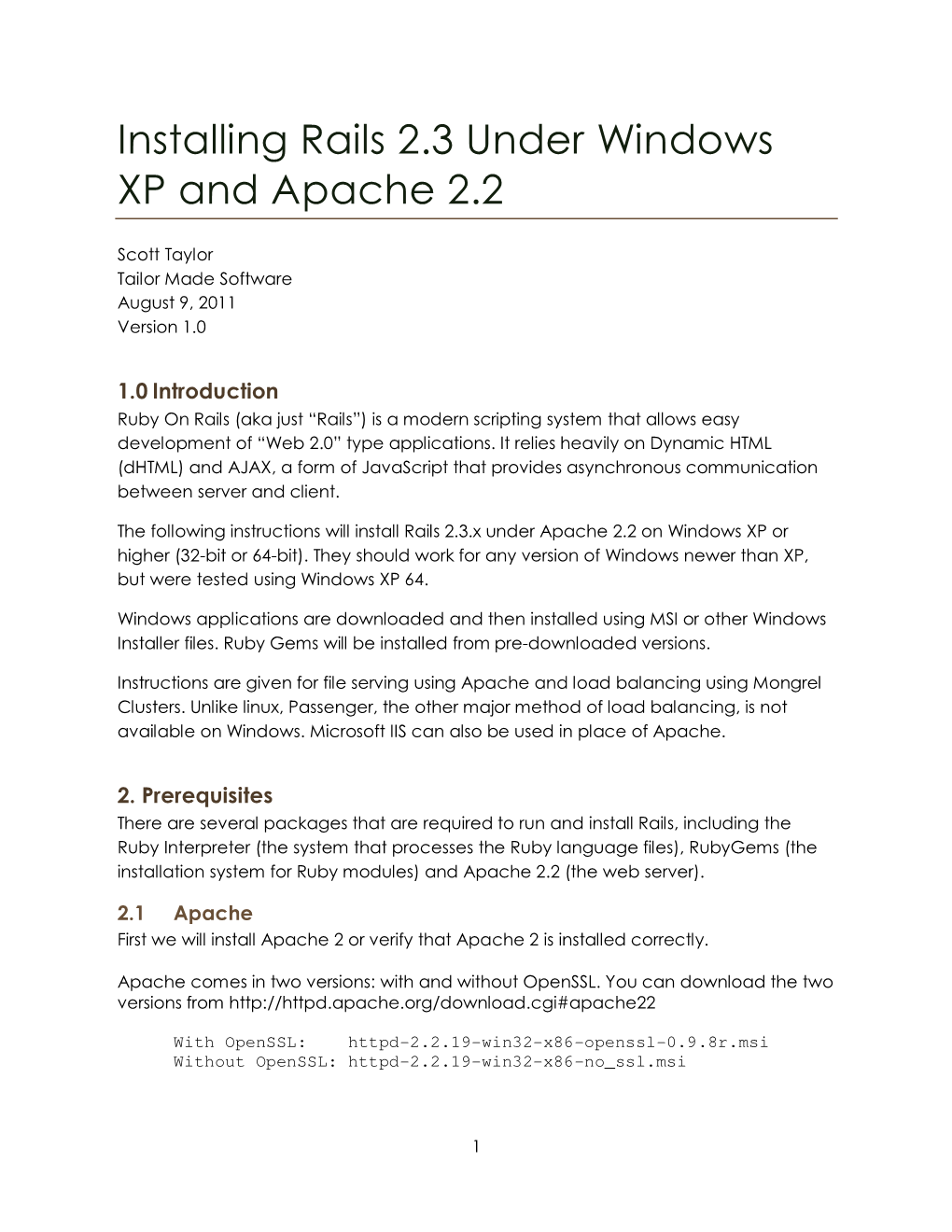 Installing Rails 2.3 Under Windows XP and Apache 2.2