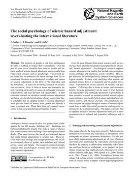 The Social Psychology of Seismic Hazard Adjustment: Re-Evaluating the International Literature