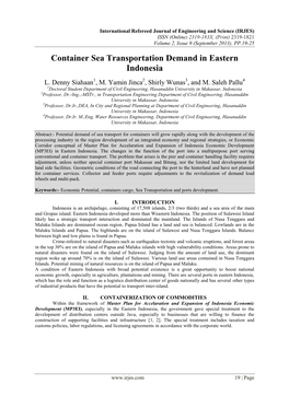 Container Sea Transportation Demand in Eastern Indonesia