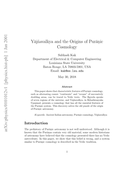 Yajnavalkya and the Origins of Puranic Cosmology