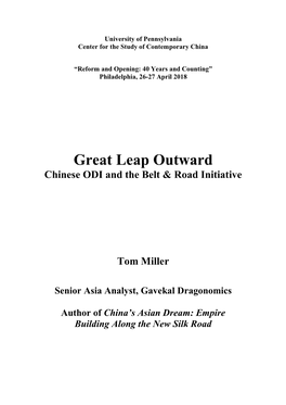 Great Leap Outward Chinese ODI and the Belt & Road Initiative