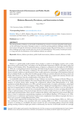 Diabetes Research, Prevalence, and Intervention in India