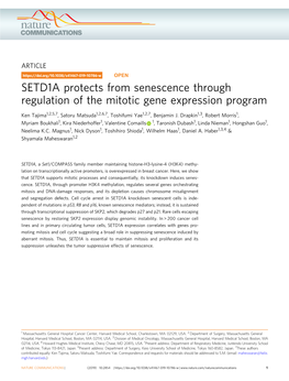 SETD1A Protects from Senescence Through Regulation of the Mitotic Gene Expression Program