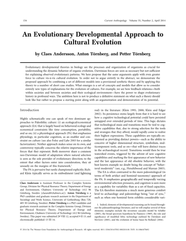 An Evolutionary Developmental Approach to Cultural Evolution