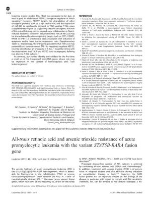 All-Trans Retinoic Acid and Arsenic Trioxide Resistance of Acute Promyelocytic Leukemia with the Variant STAT5B-RARA Fusion Gene