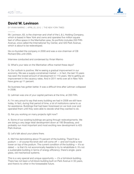 David W. Levinson by VIVIAN MARINO | APRIL 25, 2012 | the NEW YORK TIMES