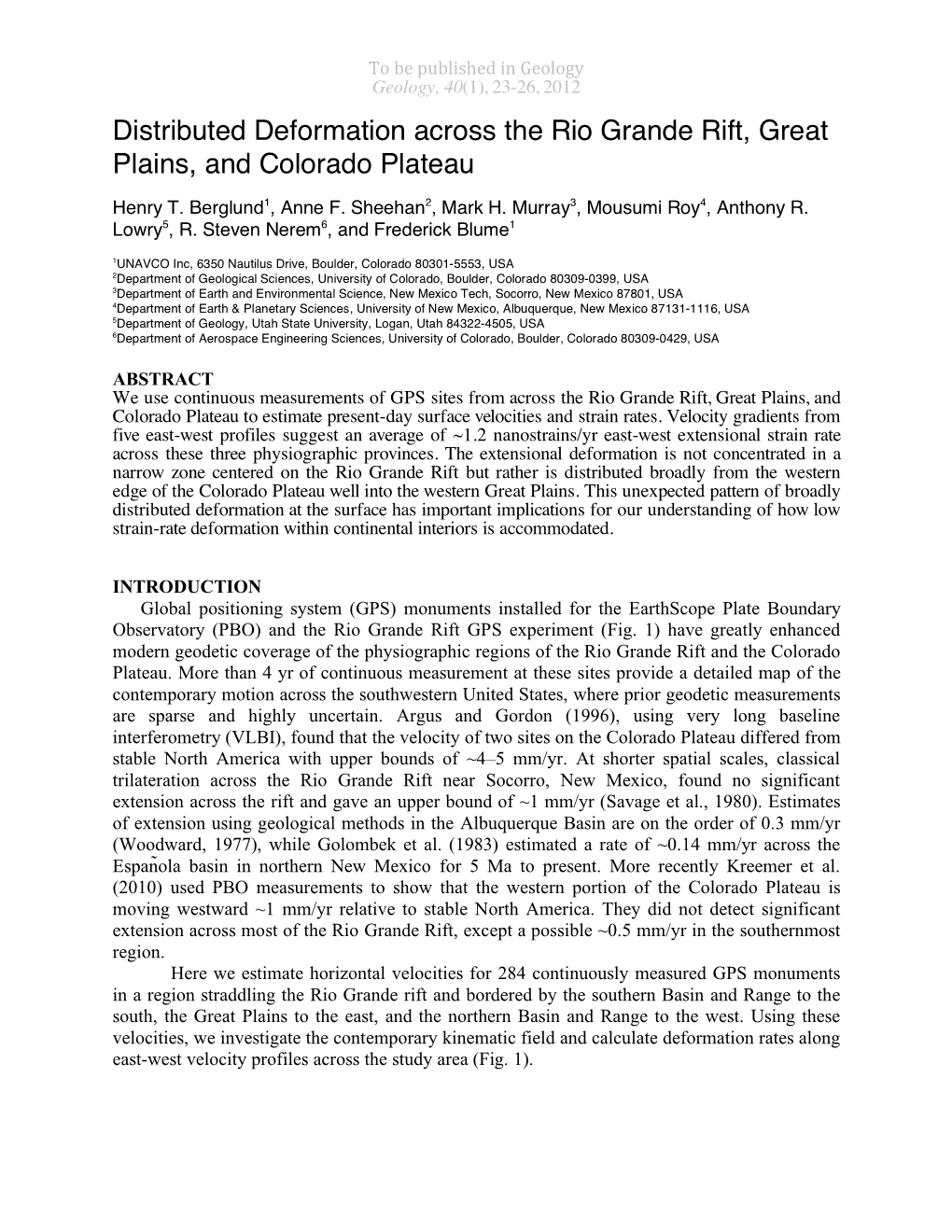 Distributed Deformation Across the Rio Grande Rift, Great Plains, and Colorado Plateau