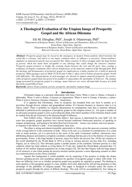 A Theological Evaluation of the Utopian Image of Prosperity Gospel and the African Dilemma