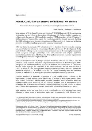 Arm Holdings: Ip Licensing to Internet of Things