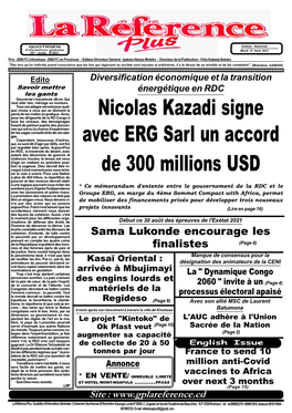 Nicolas Kazadi Signe Avec ERG Sarl Un Accord De 300 Millions