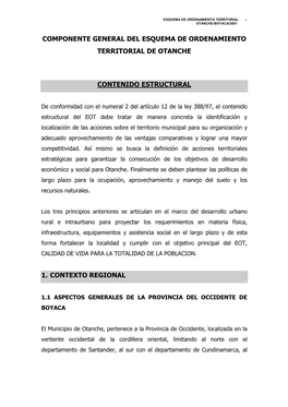 Componente General Del Esquema De Ordenamiento Territorial De Otanche