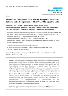 Brominated Compounds from Marine Sponges of the Genus Aplysina and a Compilation of Their 13C NMR Spectral Data