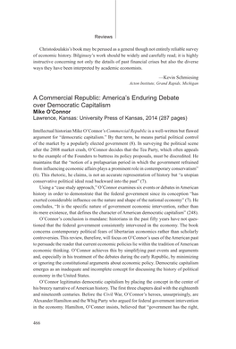 A Commercial Republic: America's Enduring Debate Over Democratic Capitalism