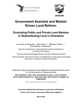 Government Assited and Market-Driven Land Reform