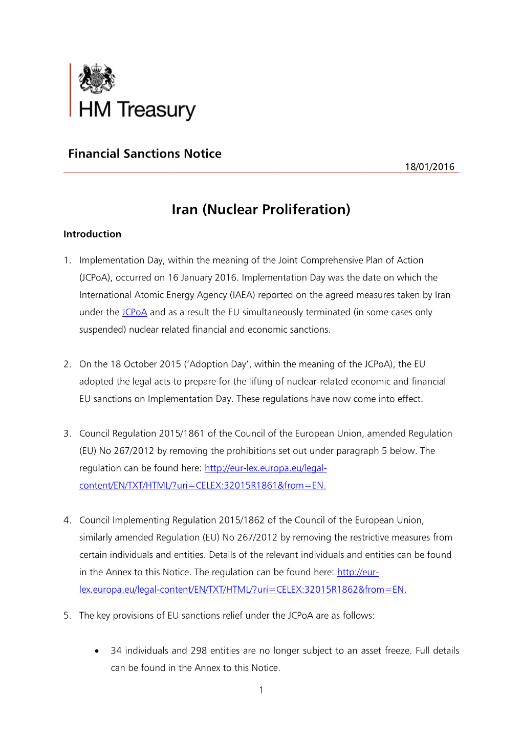 HM Treasury Financial Sanctions Notice: Iran (Nuclear Proliferation)