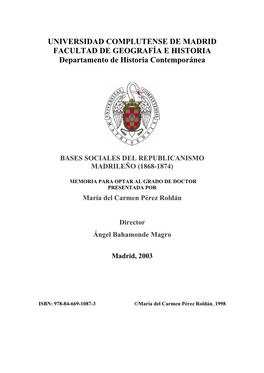 UNIVERSIDAD COMPLUTENSE DE MADRID FACULTAD DE GEOGRAFÍA E HISTORIA Departamento De Historia Contemporánea