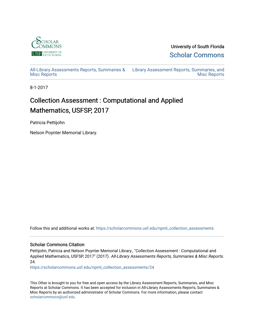 Collection Assessment : Computational and Applied Mathematics, USFSP, 2017