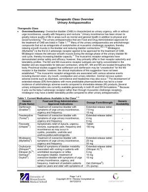 Therapeutic Class Overview Urinary Antispasmodics