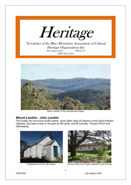Newsletter of the Blue Mountains Association of Cultural Heritage Organisations Inc July-August 2015 ISSUE 39 ISSN 2203-4366