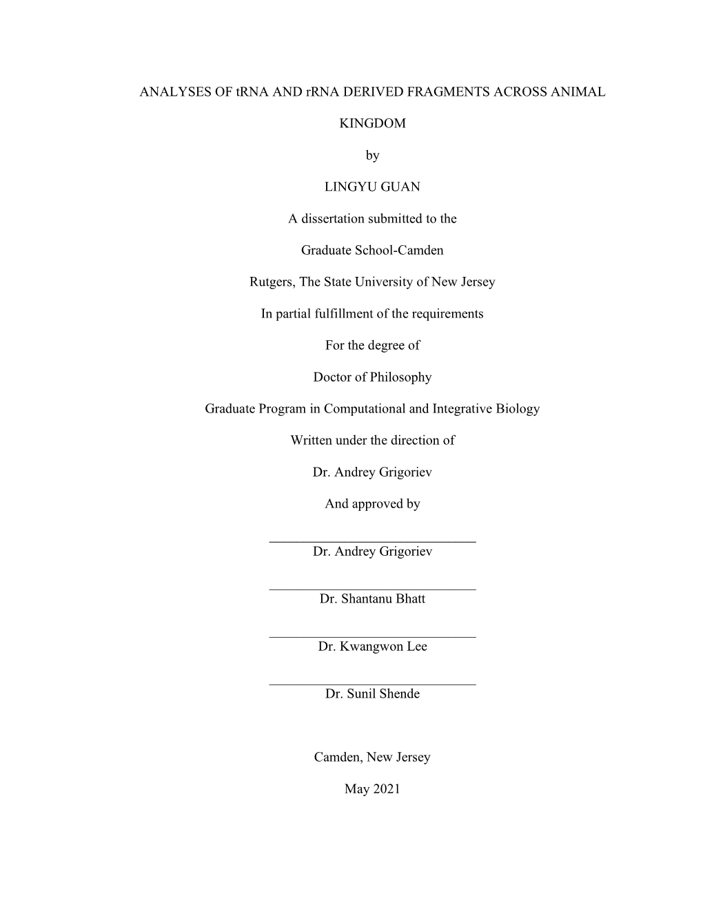 ANALYSES of Trna and Rrna DERIVED FRAGMENTS ACROSS ANIMAL