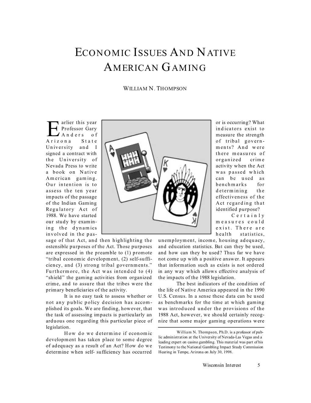 Economic Issues and Native American Gaming