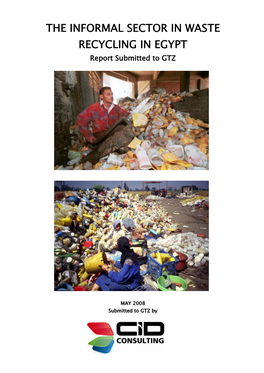 THE INFORMAL SECTOR in WASTE RECYCLING in EGYPT Report Submitted to GTZ