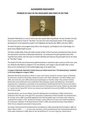 Alexander Machardy Pioneer of Golf in the Highlands and Hero of His Time