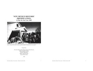 NEW MEXICO HISTORIC PRESERVATION: a Plan for the Year 2001