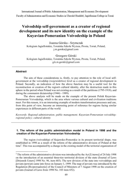 Voivodship Self-Government As a Creator of Regional Development and Its New Identity on the Example of the Kuyavian-Pomeranian Voivodeship in Poland