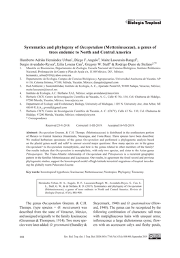 Systematics and Phylogeny of Oecopetalum (Metteniusaceae), a Genus of Trees Endemic to North and Central America