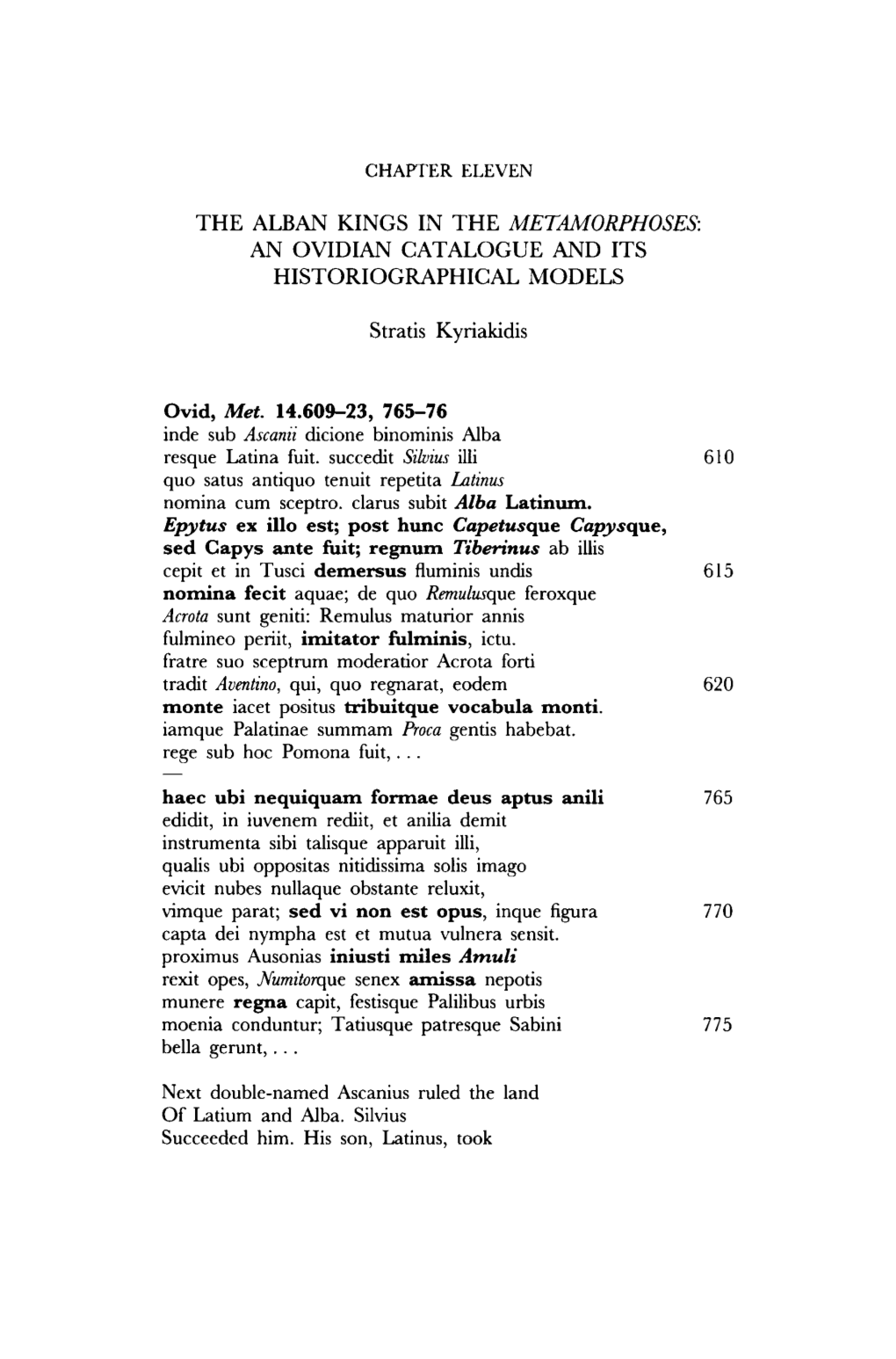 The Alban Kings in the Metamorphoses: an Ovidian Catalogue and Its Historiographical Models