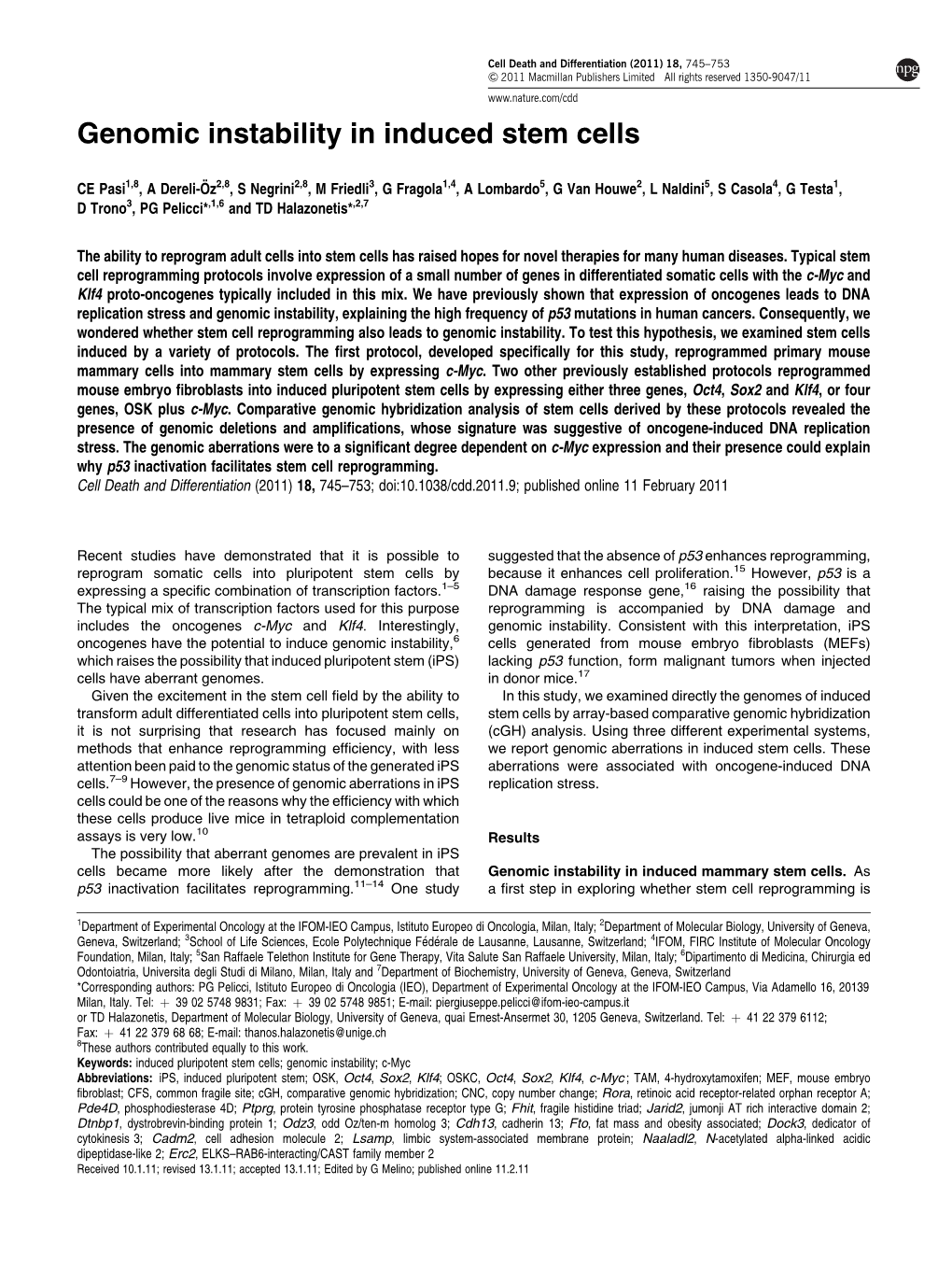 Genomic Instability in Induced Stem Cells