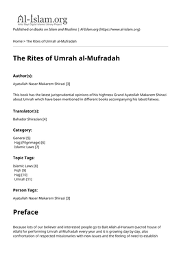 The Rites of Umrah Al-Mufradah