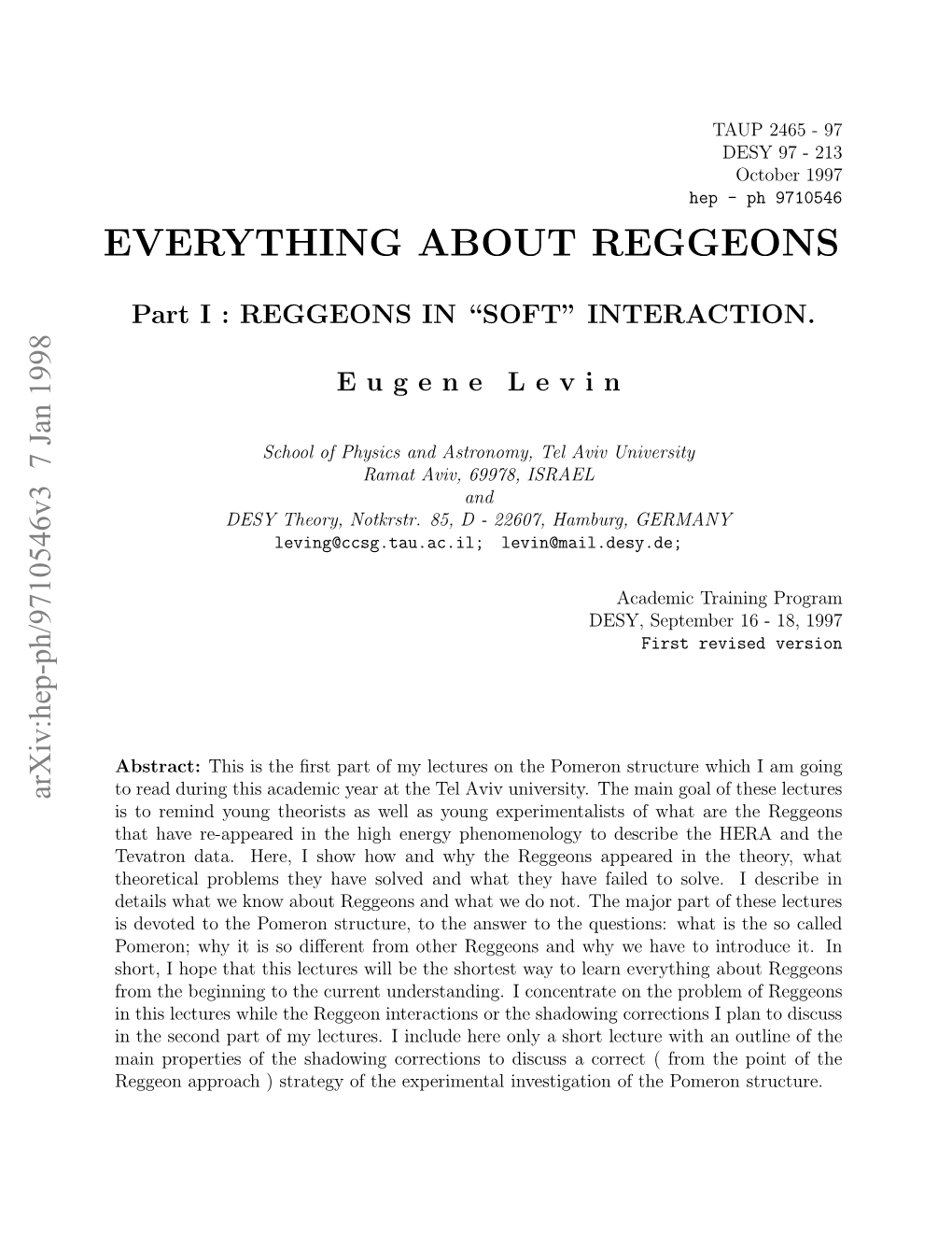 Everything About Reggeons” and It Will Consist of Four Parts: 1