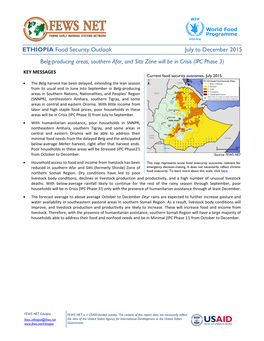 ETHIOPIA Food Security Outlook July to December 2015