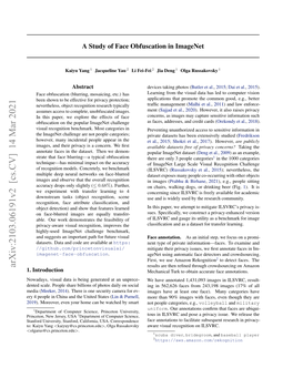 A Study of Face Obfuscation in Imagenet