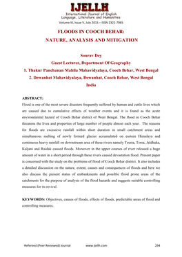 Floods in Cooch Behar: Nature, Analysis and Mitigation