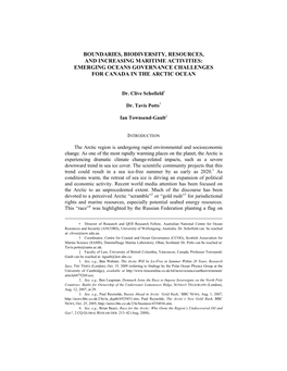 Boundaries, Biodiversity, Resources, and Increasing Maritime Activities: Emerging Oceans Governance Challenges for Canada in the Arctic Ocean