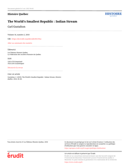 The World's Smallest Republic : Indian Stream Carl Gustafson