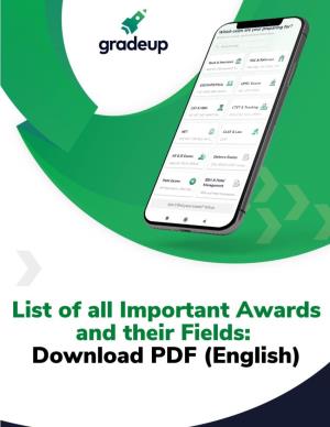 List of All Important Awards and Their Fields: Download