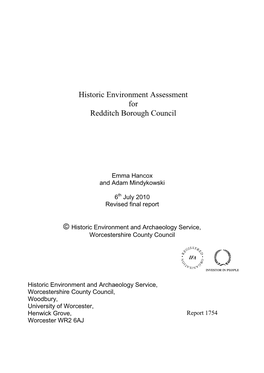 Historic Environment Assessment for Redditch Borough Council