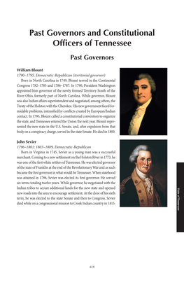 Past Governors and Constitutional Officers of Tennessee