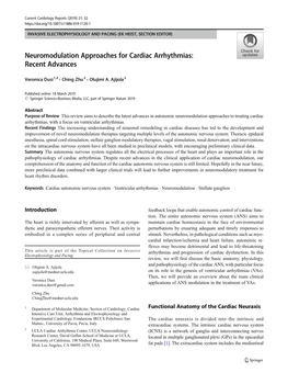 Neuromodulation Approaches for Cardiac Arrhythmias: Recent Advances