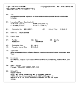 (12) STANDARD PATENT (11) Application No. AU 2010325179 B2 (19) AUSTRALIAN PATENT OFFICE
