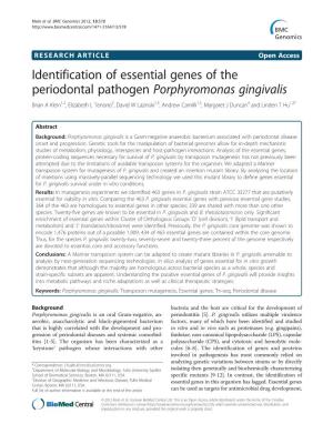 Identification of Essential Genes of the Periodontal Pathogen