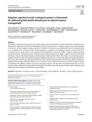 Adaptive Capacity in Social–Ecological Systems: a Framework for Addressing Bark Beetle Disturbances in Natural Resource Management