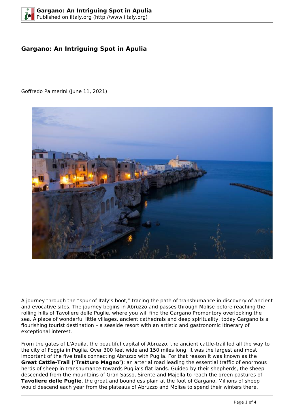 Gargano: an Intriguing Spot in Apulia Published on Iitaly.Org (