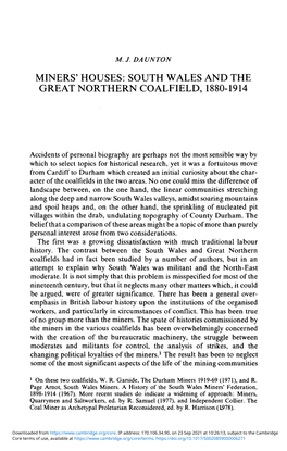 Miners' Houses: South Wales and the Great Northern Coalfield, 1880–1914